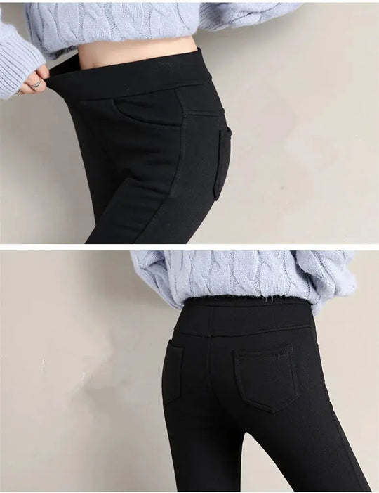 Leggings cálidos de invierno para mujer, pantalones ajustados gruesos de terciopelo, pantalones pitillo elásticos sólidos informales con cintura elástica, blanco y negro MedSurgery Store For Digital Health