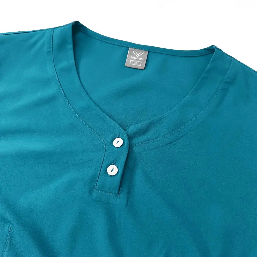 Conjunto de batas para mujer, Top con bolsillo y cuello en V, pantalones exfoliantes para correr con cordón, uniforme médico para enfermería, ropa de trabajo quirúrgica CJdropshipping
