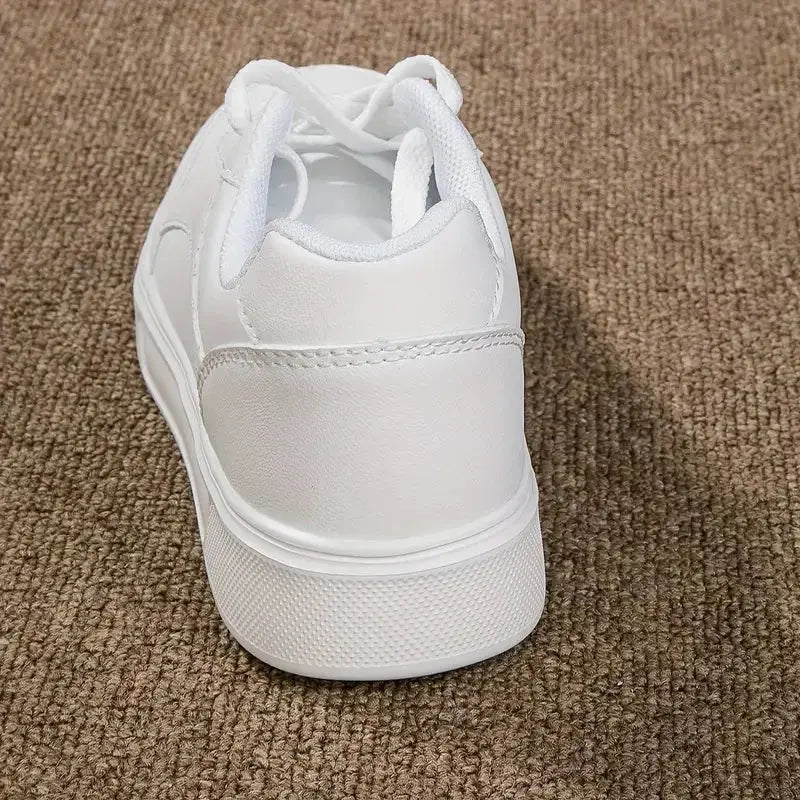 Zapatos blancos para mujer, zapatos planos informales de pizarra blanca con cordones, zapatillas para caminar de cuero PU, suela gruesa, moda de lujo para actividades al aire libre MedSurgery Store For Digital Health