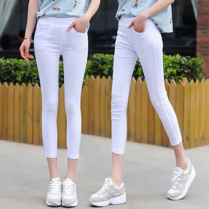 Leggings finos blancos de cintura alta para mujer, plones adeazantes de verano dieciocho, plones de pie pequeño sie... MedSurgery Store For Digital Health