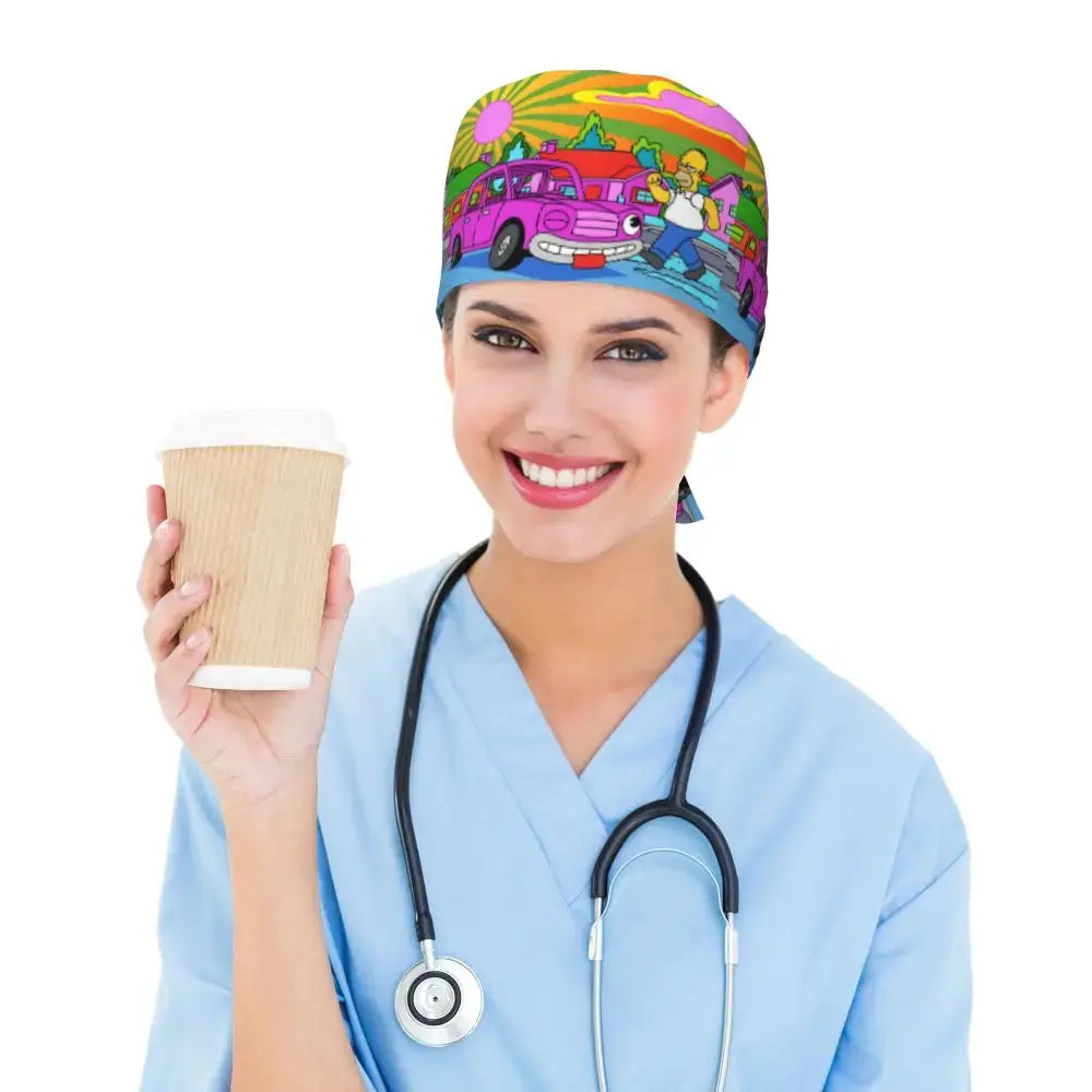 Gorro de trabajo ajustable personalizado con explosión cerebral, gorro quirúrgico de los Simpsons, gorro quirúrgico para enfermería, médico, cirujano, para Chef MedSurgery Store For Digital Health