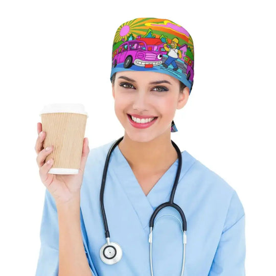 Gorro de trabajo ajustable personalizado con explosión cerebral, gorro quirúrgico de los Simpsons, gorro quirúrgico para enfermería, médico, cirujano, para Chef MedSurgery Store For Digital Health