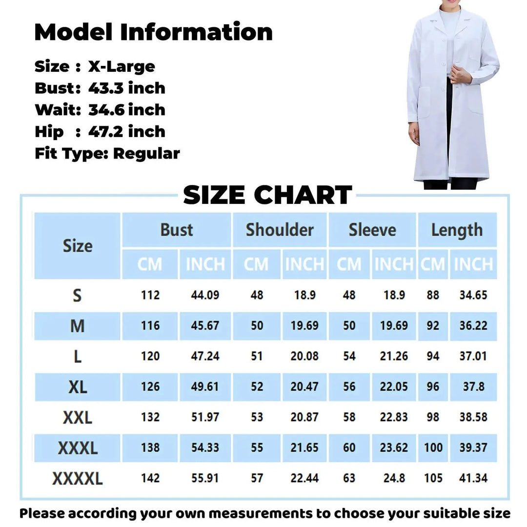 Bata de laboratorio blanca de manga larga Unisex para hombre y mujer, blusa tipo túnica con cuello de solapa con muescas y botones para uniforme médico y enfermera MedSurgery Store For Digital Health