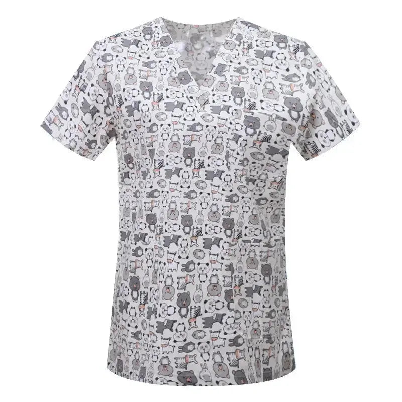 Blusa de algodón con estampado de animales de dibujos animados, uniforme médico quirúrgico para clínica de mascotas, Hospital, enfermería CJdropshipping