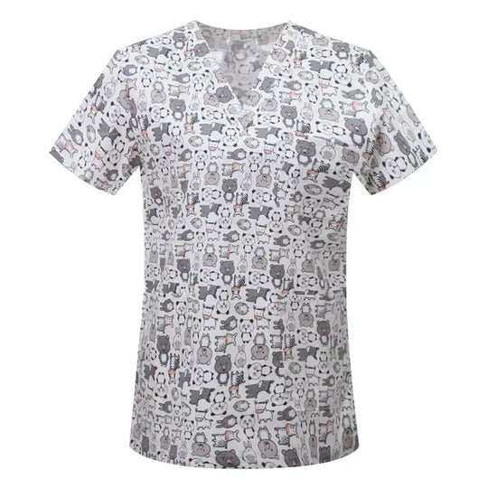 Blusa de algodón con estampado de animales de dibujos animados, uniforme médico quirúrgico para clínica de mascotas, Hospital, enfermería CJdropshipping