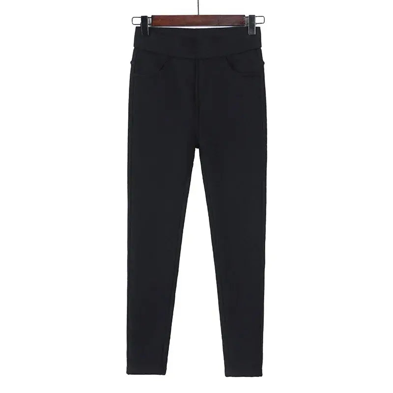 Leggings cálidos de invierno para mujer, pantalones ajustados gruesos de terciopelo, pantalones pitillo elásticos sólidos informales con cintura elástica, blanco y negro MedSurgery Store For Digital Health