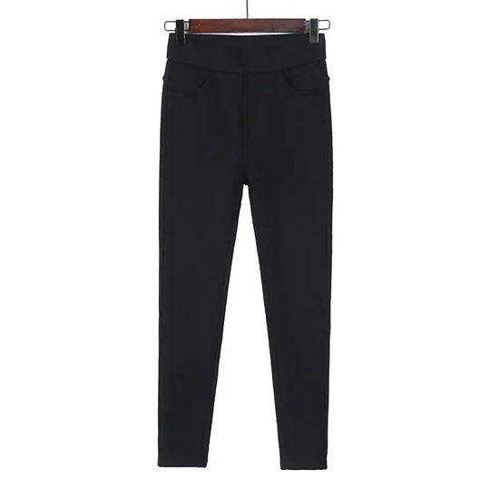 Leggings cálidos de invierno para mujer, pantalones ajustados gruesos de terciopelo, pantalones pitillo elásticos sólidos informales con cintura elástica, blanco y negro MedSurgery Store For Digital Health