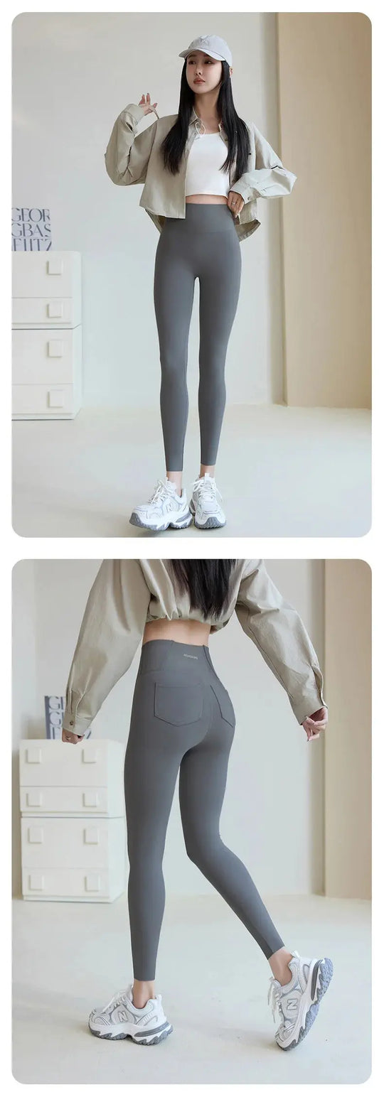 BIVIGAOS 2025 Primavera Verano bolsillo trasero Leggings de piel de tiburón mujeres blanco apretado Casual deporte Fitness Leggings pantalones pitillo MedSurgery Store For Digital Health