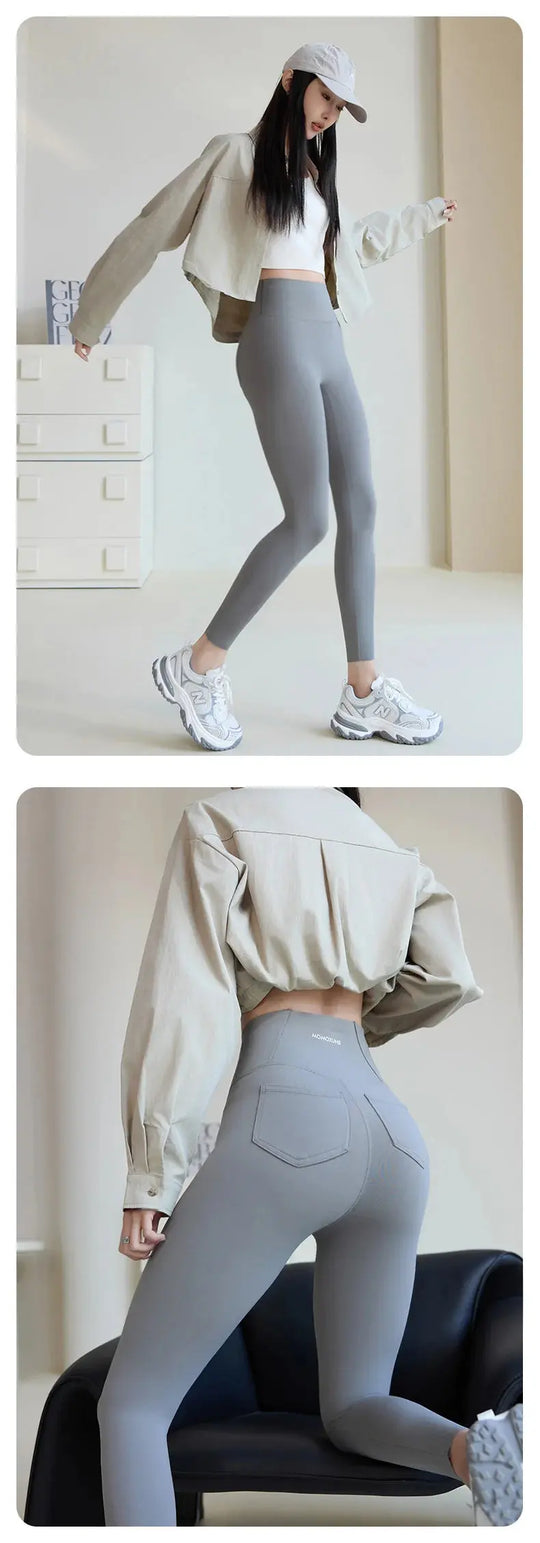 BIVIGAOS 2025 Primavera Verano bolsillo trasero Leggings de piel de tiburón mujeres blanco apretado Casual deporte Fitness Leggings pantalones pitillo MedSurgery Store For Digital Health