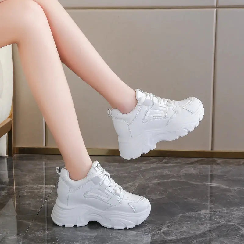 Zapatillas de deporte con plataforma blanca para mujer, zapatos vulcanizados con cordones y parte inferior gruesa, de cuero Pu, transpirables, primavera 2024 MedSurgery Store For Digital Health