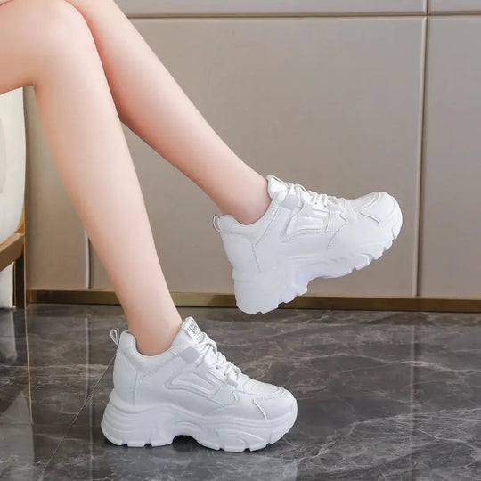 Zapatillas de deporte con plataforma blanca para mujer, zapatos vulcanizados con cordones y parte inferior gruesa, de cuero Pu, transpirables, primavera 2024 MedSurgery Store For Digital Health