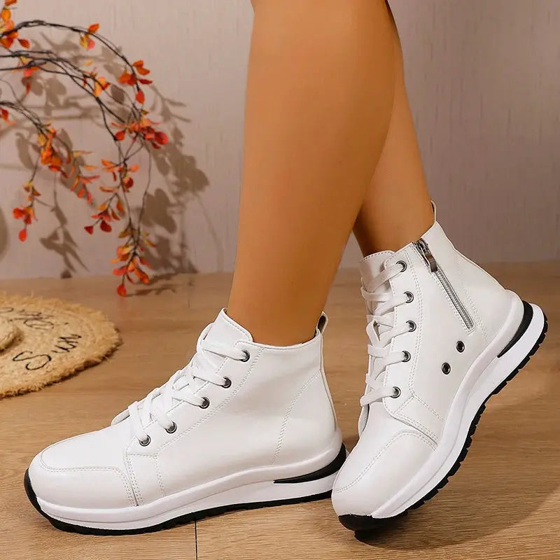 Zapatillas de deporte blancas con plataforma alta para mujer, zapatos deportivos informales ligeros de otoño 2025, botines de cuero PU con suela gruesa para mujer MedSurgery Store For Digital Health