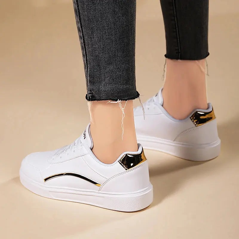 Zapatos blancos para mujer, zapatos planos informales de pizarra blanca con cordones, zapatillas para caminar de cuero PU, suela gruesa, moda de lujo para actividades al aire libre MedSurgery Store For Digital Health