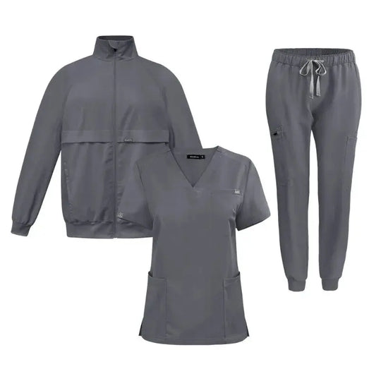 Top de trabajo, uniforme de médico y enfermera, pantalones sencillos con más bolsillos, pantalones de exfoliación Dental, trajes médicos Unisex, conjunto de 3 piezas CJdropshipping