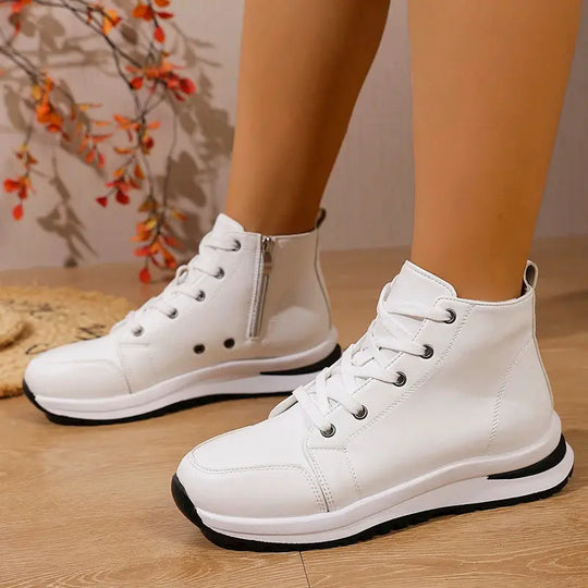 Zapatillas de deporte blancas con plataforma alta para mujer, zapatos deportivos informales ligeros de otoño 2025, botines de cuero PU con suela gruesa para mujer MedSurgery Store For Digital Health