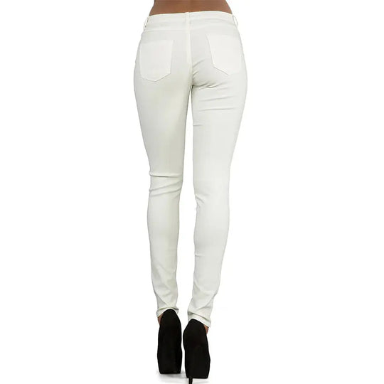 Pantalón de mujer de talle bajo, pantalones elásticos ajustados con doble cremallera, pantalones de piel sintética blancos para mujer MedSurgery Store For Digital Health