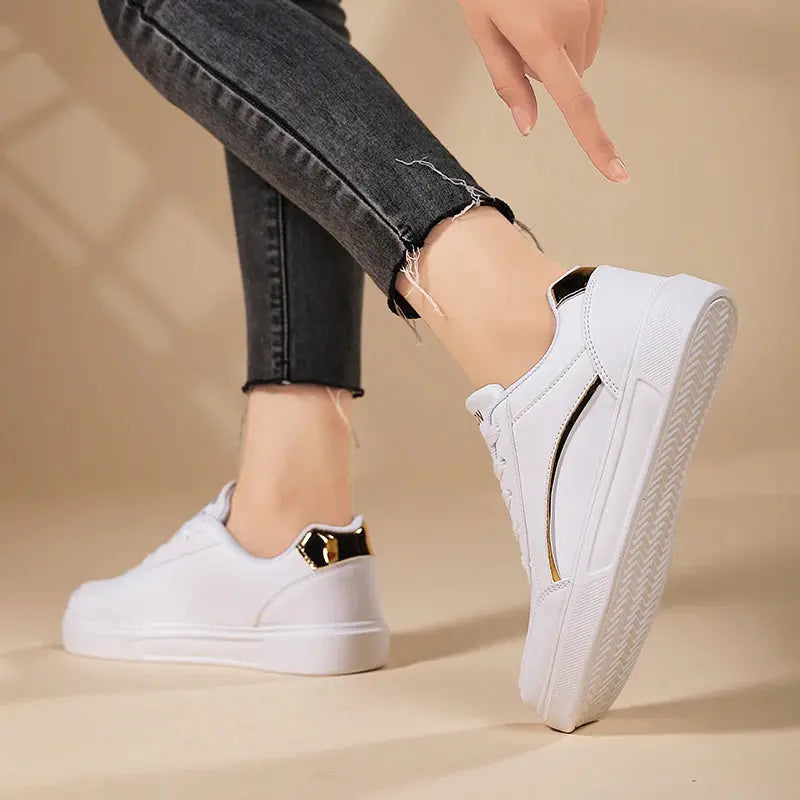 Zapatos blancos para mujer, zapatos planos informales de pizarra blanca con cordones, zapatillas para caminar de cuero PU, suela gruesa, moda de lujo para actividades al aire libre MedSurgery Store For Digital Health