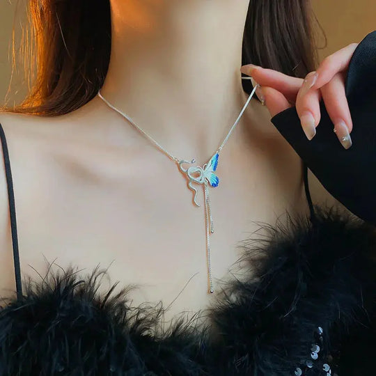 Collar con colgante de mariposa y serpiente para mujer, Gargantilla con borlas Punk Y2K, accesorio de joyería para Cosplaying MedSurgery Store For Digital Health