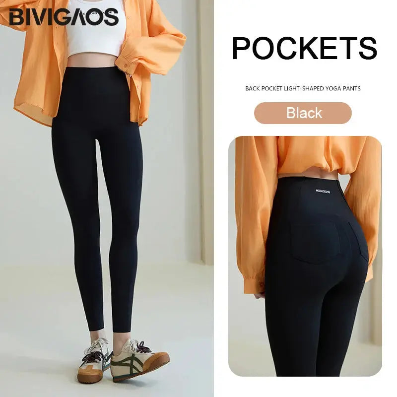 BIVIGAOS 2025 Primavera Verano bolsillo trasero Leggings de piel de tiburón mujeres blanco apretado Casual deporte Fitness Leggings pantalones pitillo MedSurgery Store For Digital Health
