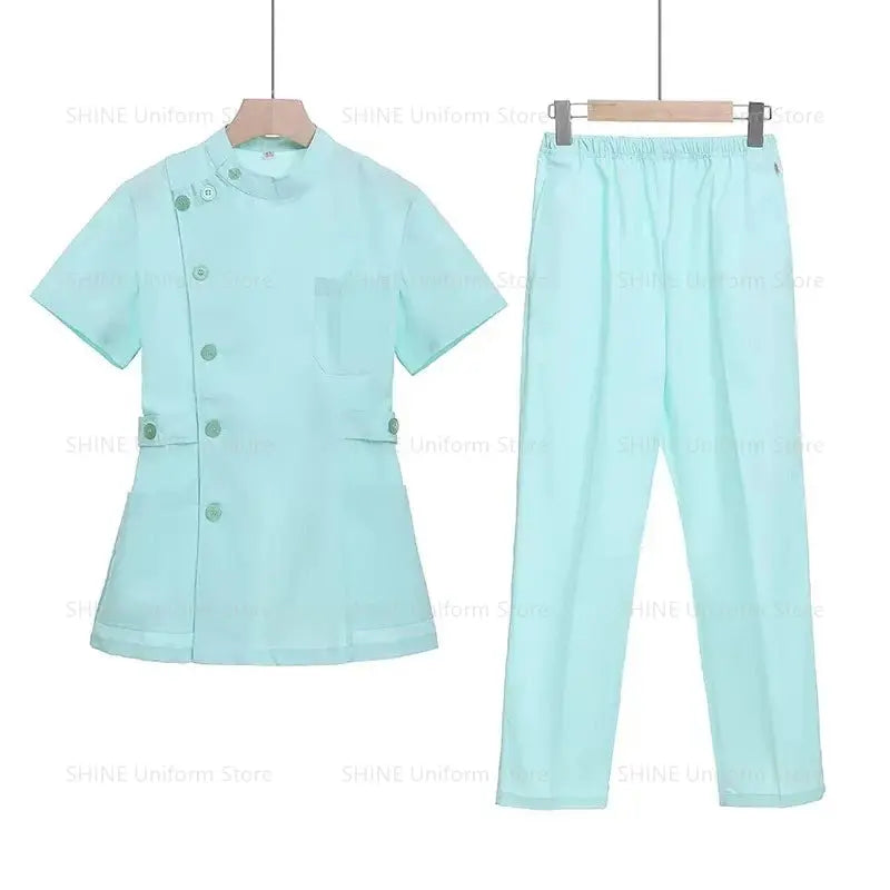 Conjunto de exfoliantes cortos rosas, uniforme médico para enfermera y Doctor, prendas de vestir para mujer, traje de dos piezas para enfermería, vestido de hospital para salón de belleza con logo MedSurgery Store For Digital Health