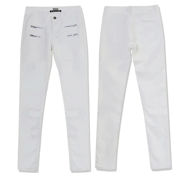 Pantalón de mujer de talle bajo, pantalones elásticos ajustados con doble cremallera, pantalones de piel sintética blancos para mujer MedSurgery Store For Digital Health