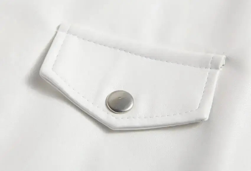 Chaqueta de cuero PU blanca para hombre, abrigo de estilo Punk de motocicleta de manga larga, Otoño Invierno MedSurgery Store For Digital Health