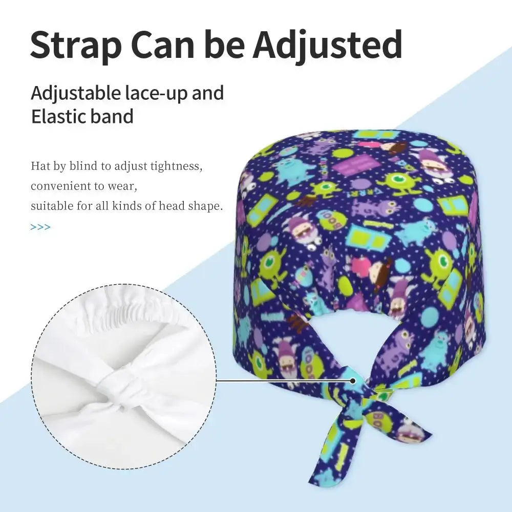 Gorro de trabajo ajustable personalizado con dibujos animados de la Universidad de Monsters, gorro quirúrgico para hombres y mujeres, gorro quirúrgico para enfermería, médico y cirujano MedSurgery Store For Digital Health