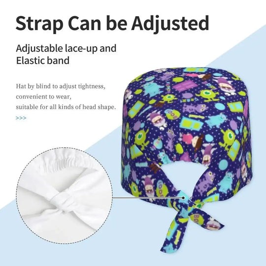 Gorro de trabajo ajustable personalizado con dibujos animados de la Universidad de Monsters, gorro quirúrgico para hombres y mujeres, gorro quirúrgico para enfermería, médico y cirujano MedSurgery Store For Digital Health