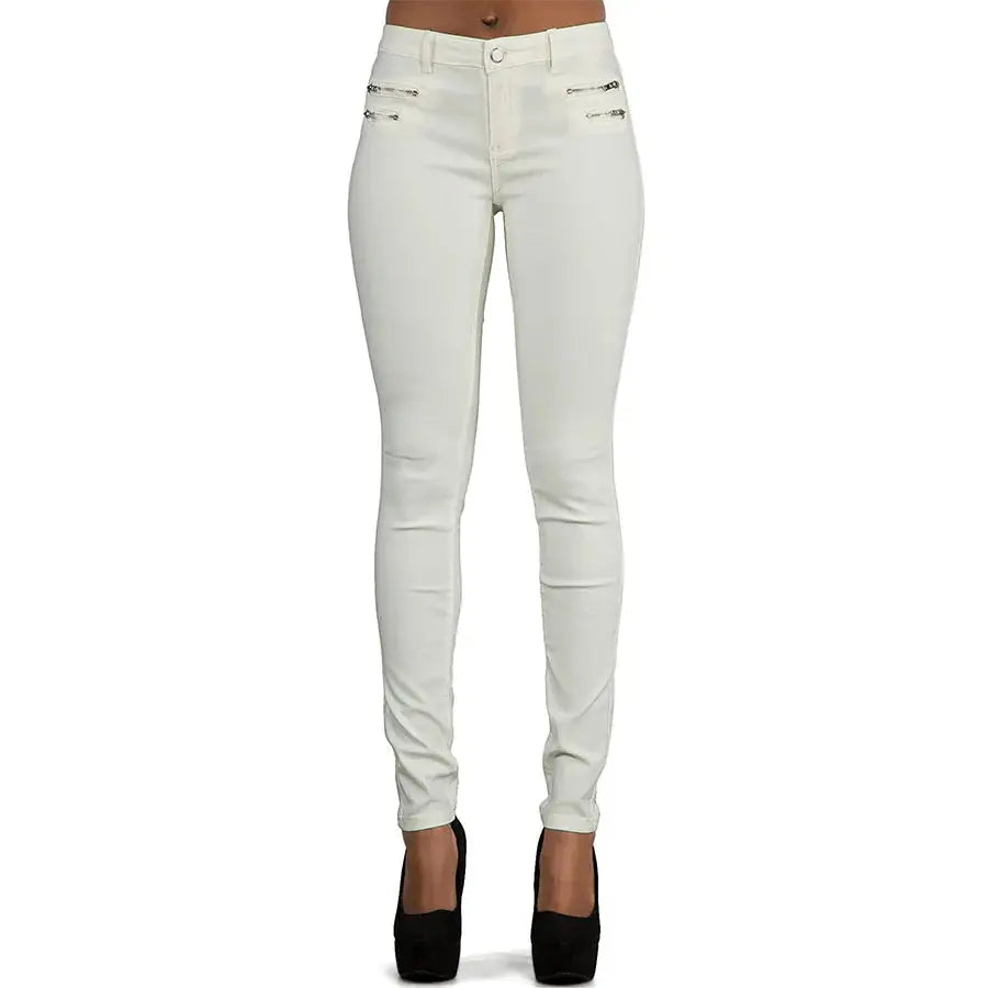 Pantalón de mujer de talle bajo, pantalones elásticos ajustados con doble cremallera, pantalones de piel sintética blancos para mujer MedSurgery Store For Digital Health