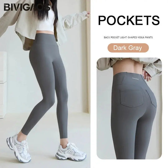 BIVIGAOS 2025 Primavera Verano bolsillo trasero Leggings de piel de tiburón mujeres blanco apretado Casual deporte Fitness Leggings pantalones pitillo MedSurgery Store For Digital Health