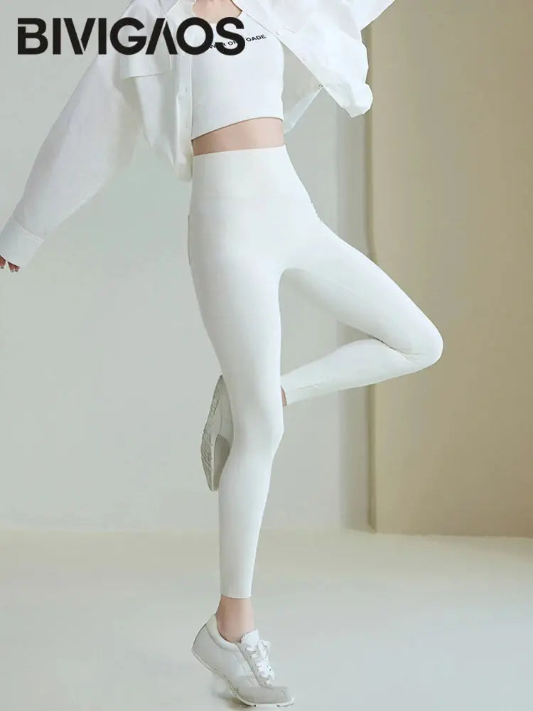 BIVIGAOS 2025 Primavera Verano bolsillo trasero Leggings de piel de tiburón mujeres blanco apretado Casual deporte Fitness Leggings pantalones pitillo MedSurgery Store For Digital Health
