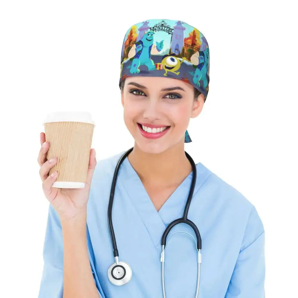 Gorro de trabajo ajustable personalizado con dibujos animados de la Universidad de Monsters, gorro quirúrgico para hombres y mujeres, gorro quirúrgico para enfermería, médico y cirujano MedSurgery Store For Digital Health