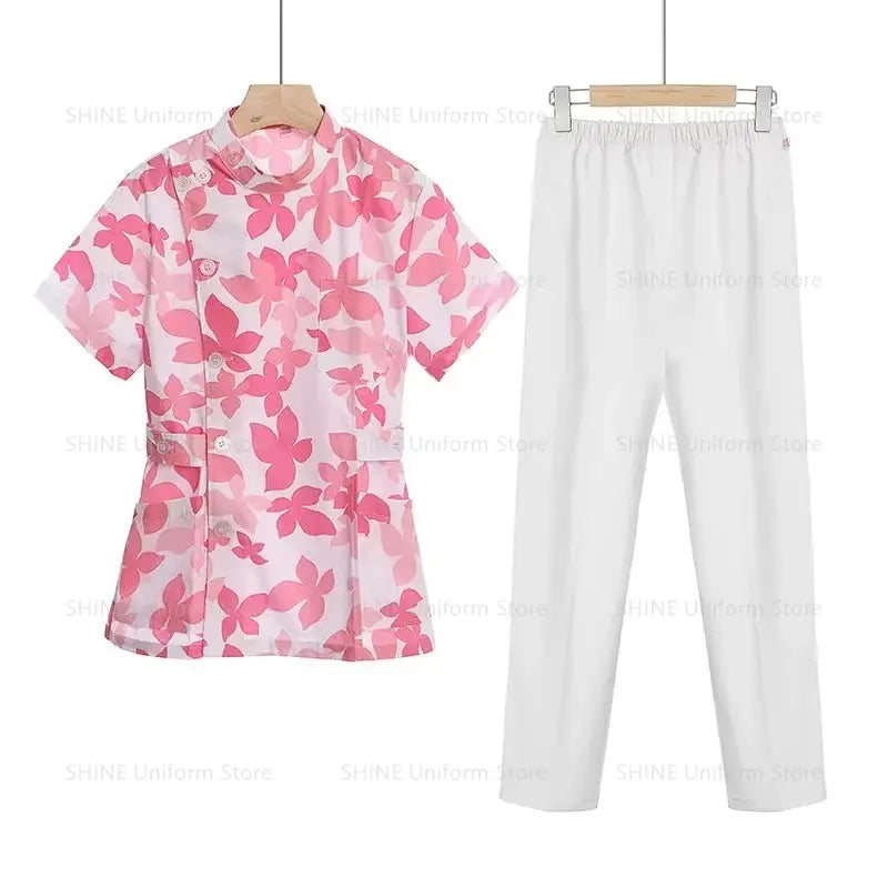 Conjunto de exfoliantes cortos rosas, uniforme médico para enfermera y Doctor, prendas de vestir para mujer, traje de dos piezas para enfermería, vestido de hospital para salón de belleza con logo MedSurgery Store For Digital Health
