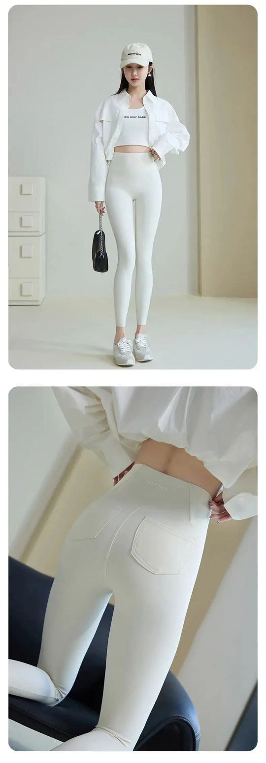 BIVIGAOS 2025 Primavera Verano bolsillo trasero Leggings de piel de tiburón mujeres blanco apretado Casual deporte Fitness Leggings pantalones pitillo MedSurgery Store For Digital Health