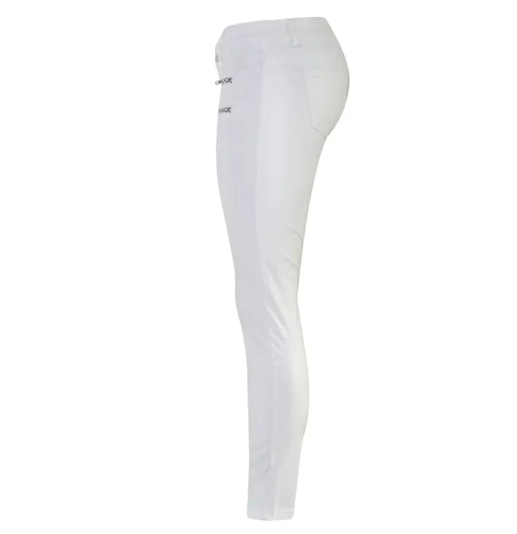 Pantalón de mujer de talle bajo, pantalones elásticos ajustados con doble cremallera, pantalones de piel sintética blancos para mujer MedSurgery Store For Digital Health