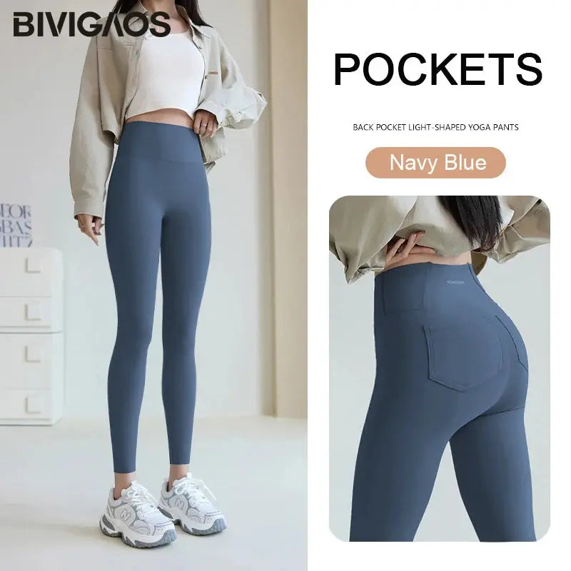 BIVIGAOS 2025 Primavera Verano bolsillo trasero Leggings de piel de tiburón mujeres blanco apretado Casual deporte Fitness Leggings pantalones pitillo MedSurgery Store For Digital Health