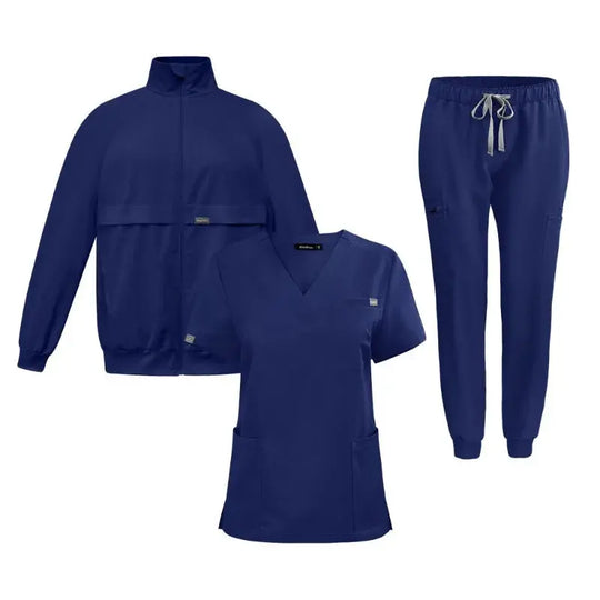 Top de trabajo, uniforme de médico y enfermera, pantalones sencillos con más bolsillos, pantalones de exfoliación Dental, trajes médicos Unisex, conjunto de 3 piezas CJdropshipping
