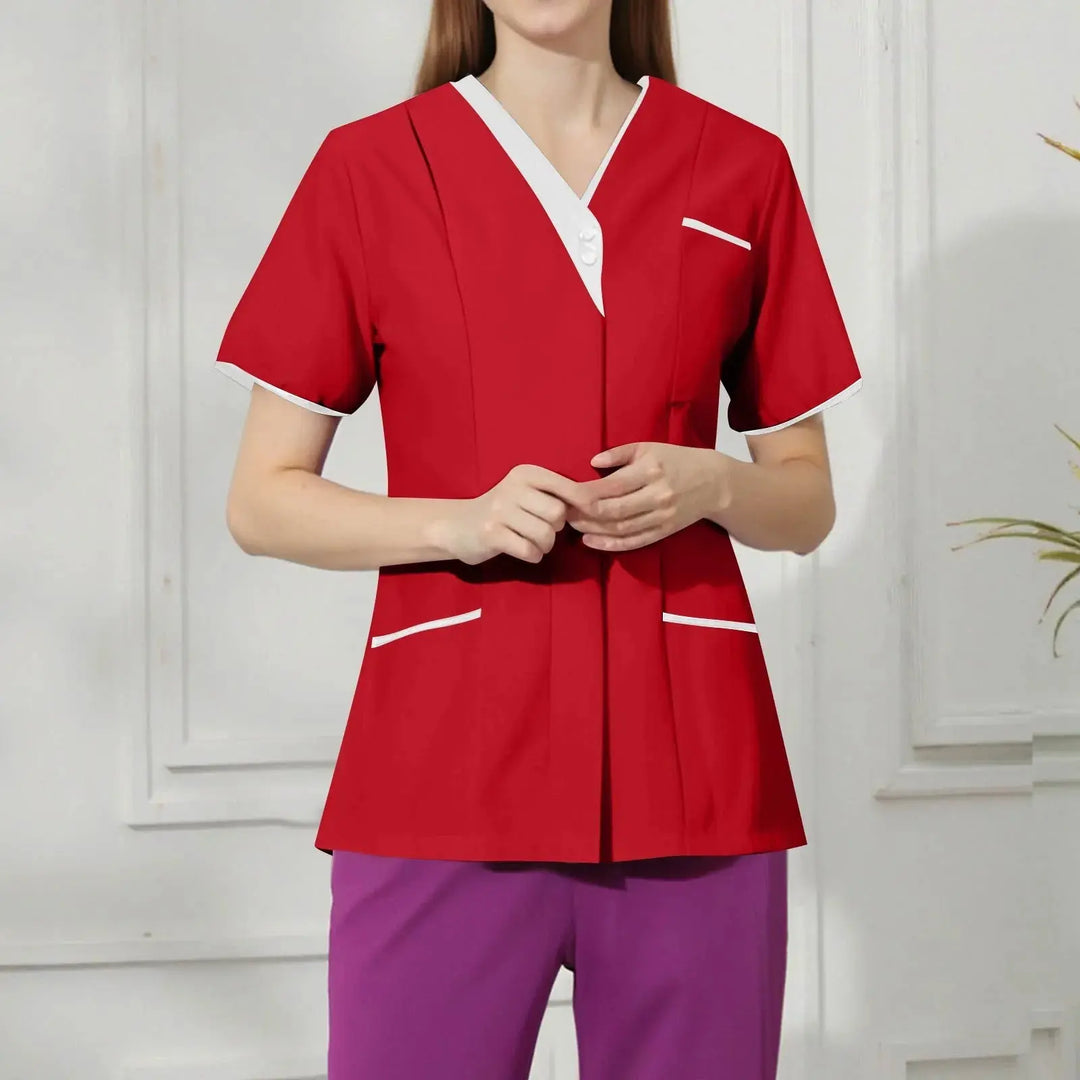 Filipina Médica Elite ISHOWTIENDA - Uniforme Clínico Ergonómico de Manga Corta con Cuello en V CJdropshipping