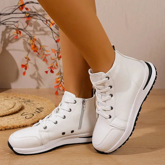 Zapatillas de deporte blancas con plataforma alta para mujer, zapatos deportivos informales ligeros de otoño 2025, botines de cuero PU con suela gruesa para mujer MedSurgery Store For Digital Health