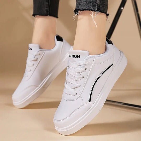 Zapatos blancos para mujer, zapatos planos informales de pizarra blanca con cordones, zapatillas para caminar de cuero PU, suela gruesa, moda de lujo para actividades al aire libre MedSurgery Store For Digital Health