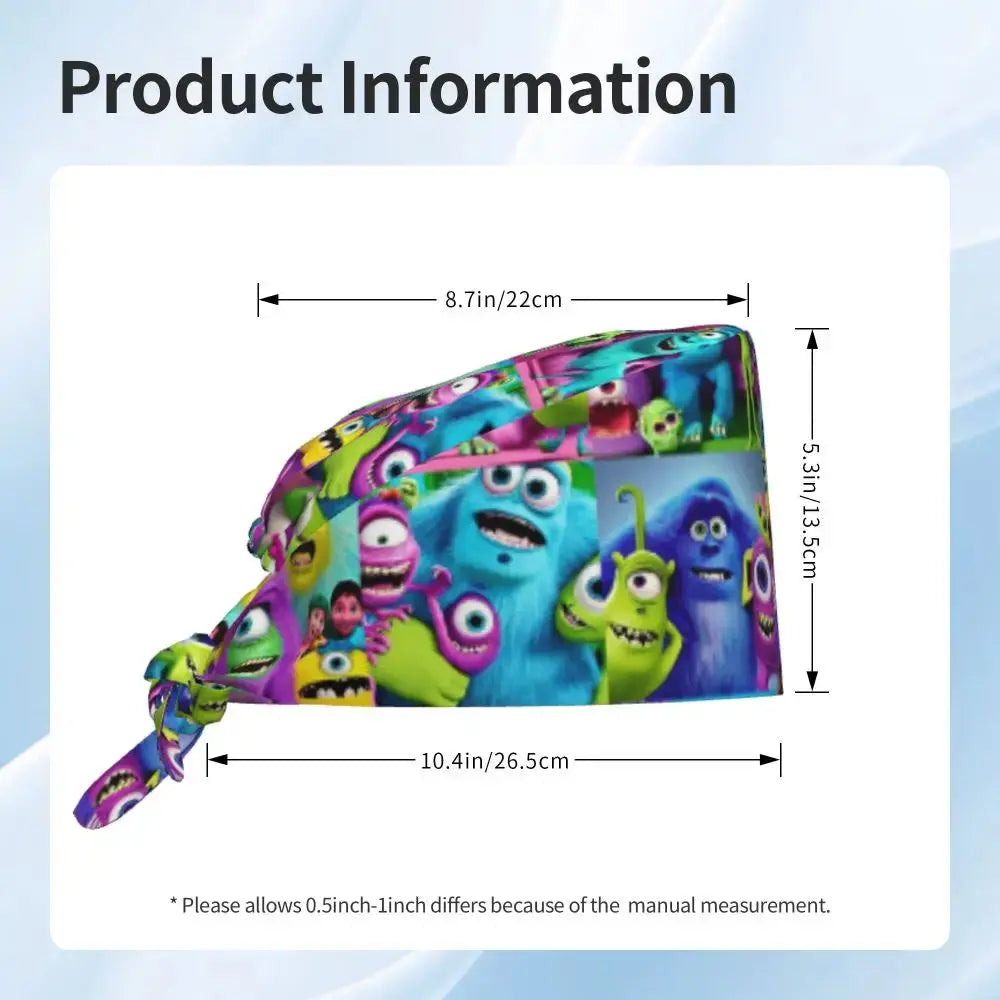 Gorro de trabajo ajustable personalizado con dibujos animados de la Universidad de Monsters, gorro quirúrgico para hombres y mujeres, gorro quirúrgico para enfermería, médico y cirujano MedSurgery Store For Digital Health