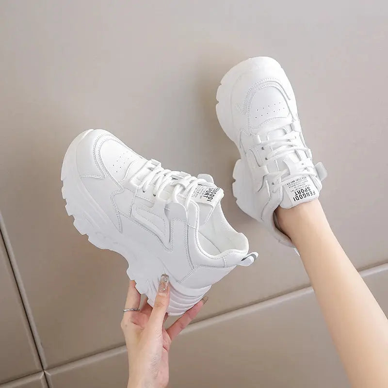 Zapatillas de deporte con plataforma blanca para mujer, zapatos vulcanizados con cordones y parte inferior gruesa, de cuero Pu, transpirables, primavera 2024 MedSurgery Store For Digital Health