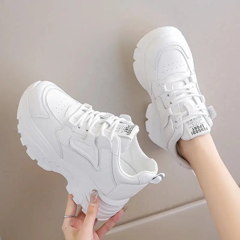 Zapatillas de deporte con plataforma blanca para mujer, zapatos vulcanizados con cordones y parte inferior gruesa, de cuero Pu, transpirables, primavera 2024 MedSurgery Store For Digital Health