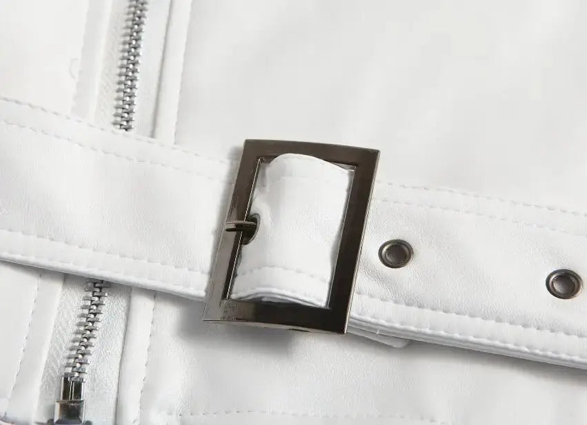 Chaqueta de cuero PU blanca para hombre, abrigo de estilo Punk de motocicleta de manga larga, Otoño Invierno MedSurgery Store For Digital Health