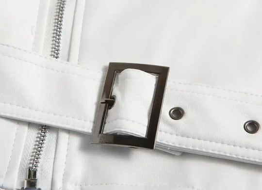 Chaqueta de cuero PU blanca para hombre, abrigo de estilo Punk de motocicleta de manga larga, Otoño Invierno MedSurgery Store For Digital Health