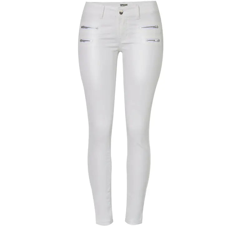 Pantalón de mujer de talle bajo, pantalones elásticos ajustados con doble cremallera, pantalones de piel sintética blancos para mujer MedSurgery Store For Digital Health