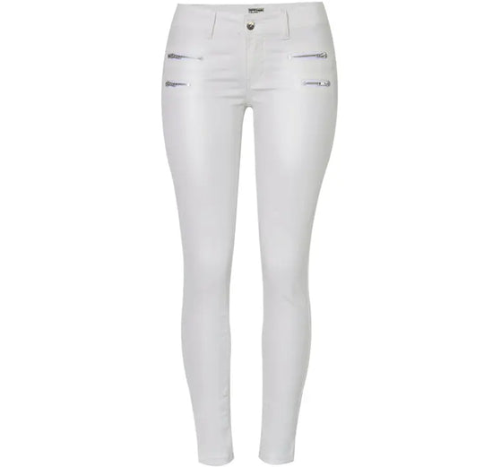 Pantalón de mujer de talle bajo, pantalones elásticos ajustados con doble cremallera, pantalones de piel sintética blancos para mujer MedSurgery Store For Digital Health