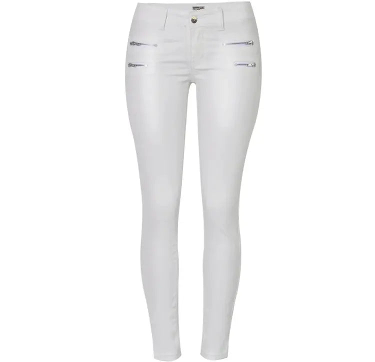 Pantalón de mujer de talle bajo, pantalones elásticos ajustados con doble cremallera, pantalones de piel sintética blancos para mujer MedSurgery Store For Digital Health