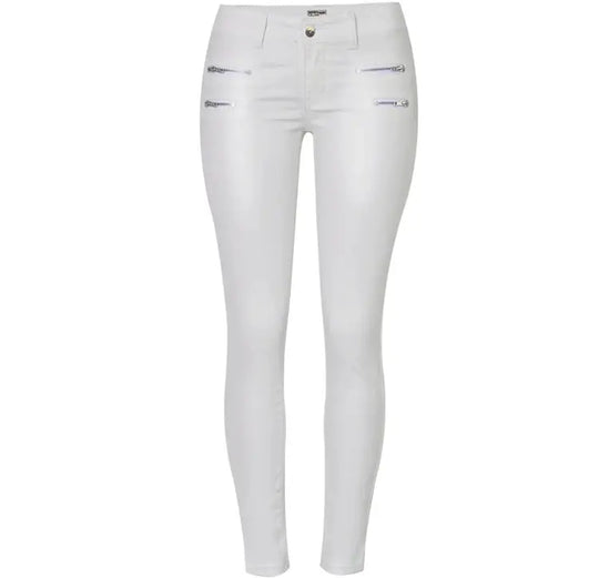 Pantalón de mujer de talle bajo, pantalones elásticos ajustados con doble cremallera, pantalones de piel sintética blancos para mujer MedSurgery Store For Digital Health