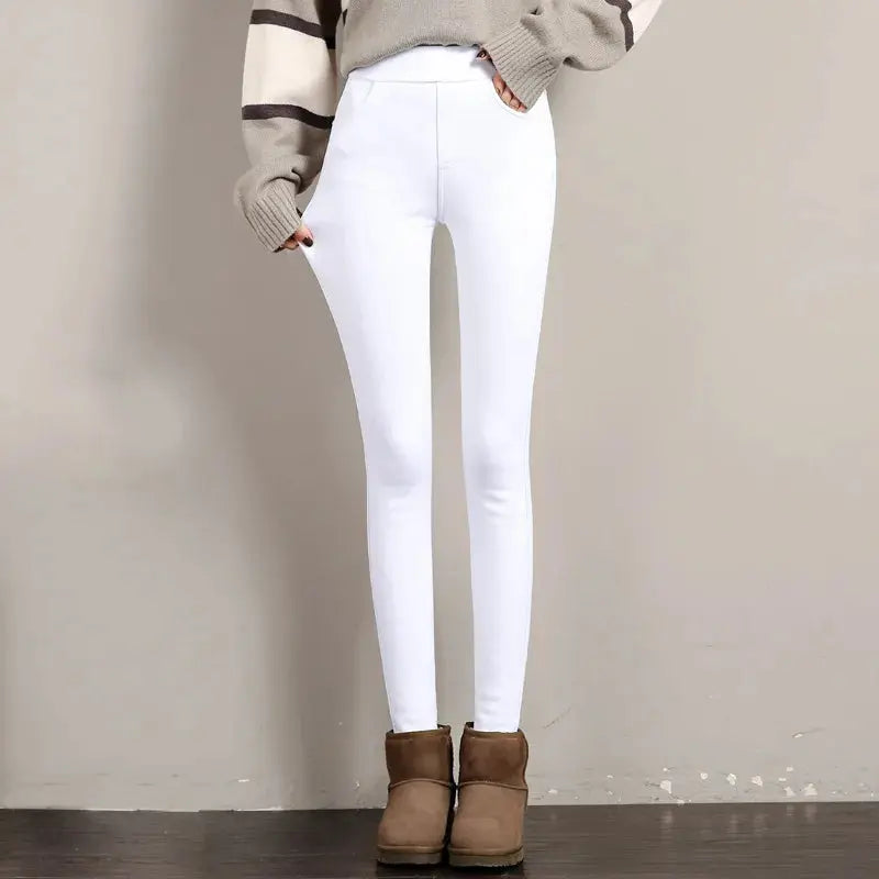 Leggings cálidos de invierno para mujer, pantalones ajustados gruesos de terciopelo, pantalones pitillo elásticos sólidos informales con cintura elástica, blanco y negro MedSurgery Store For Digital Health